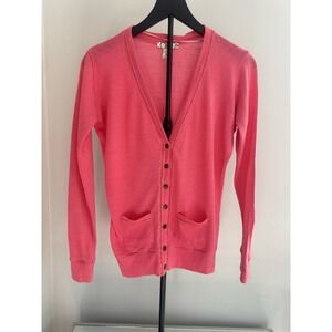 Color Story Pink Button Front Cardigan Sweater Women's M Cotton Blend Pockets